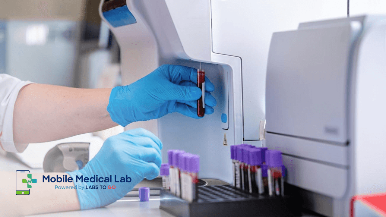Lab technician processing blood samples in a traditional clinical laboratory