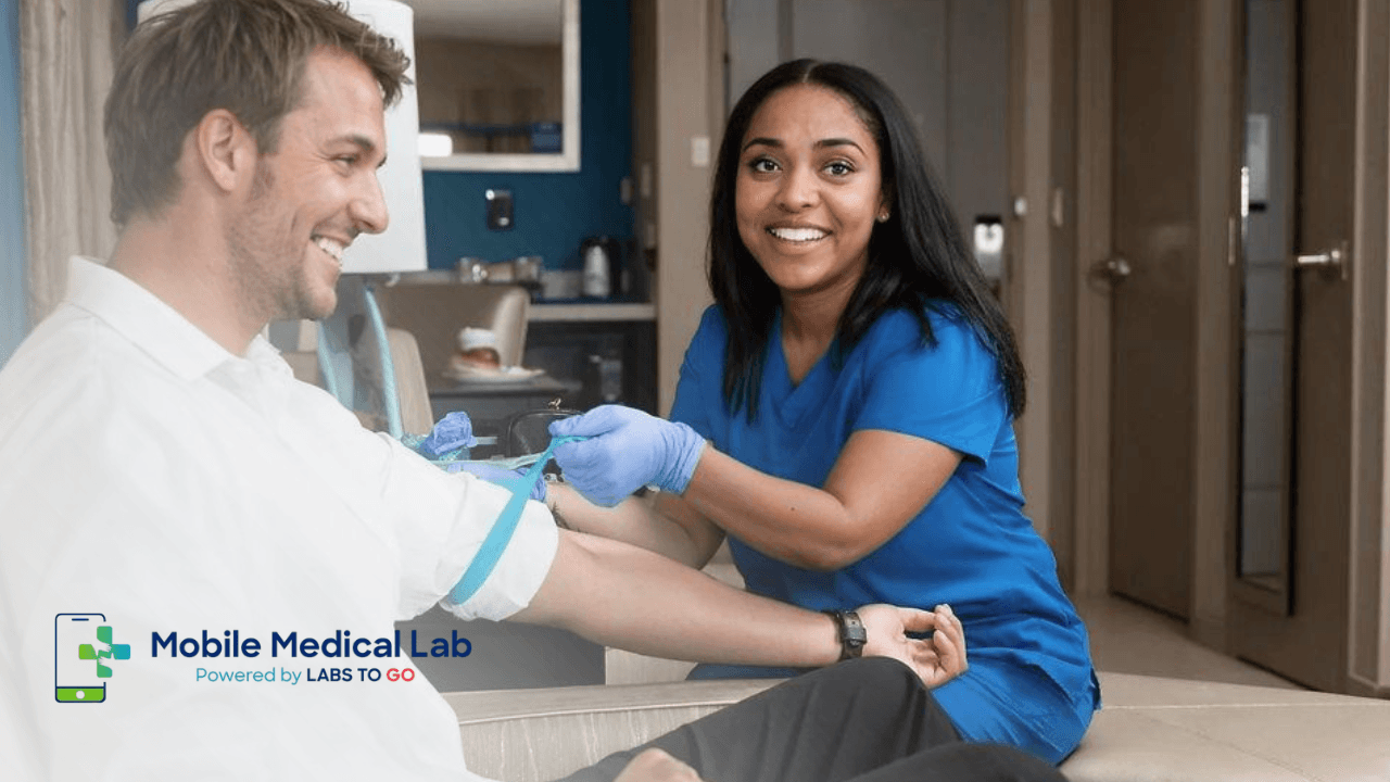 Mobile healthcare professional performing a blood draw at a patient's home